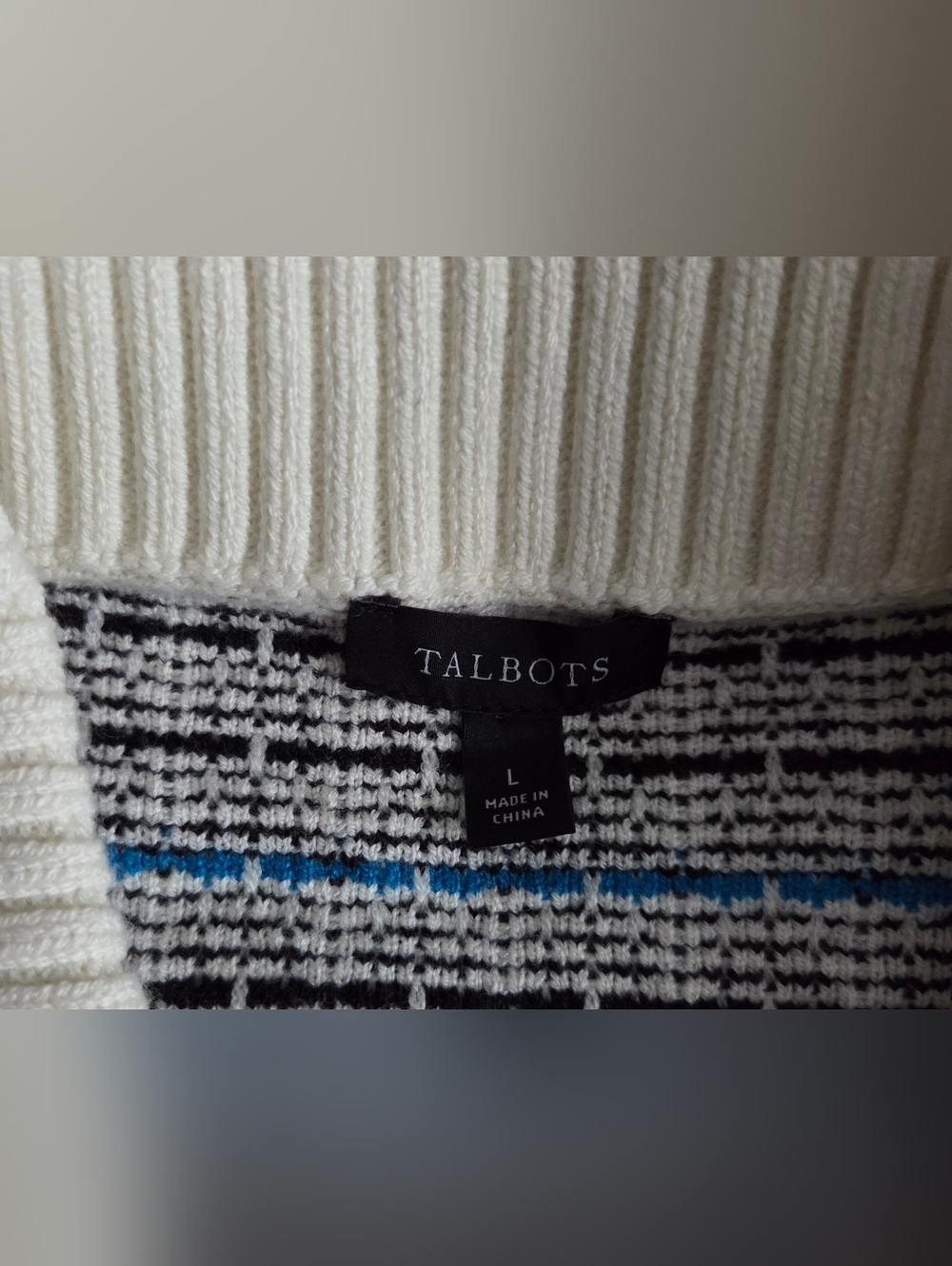 NWOT Talbots Cream and Blue Plaid Tweed Sweater Jacket Size L - Picture 13 of 14